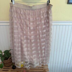 Metrowear Plus size sheer pleated striped tan stretch waist pull on skirt 3X